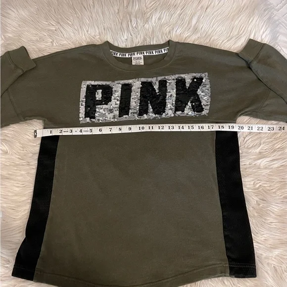 PINK | Sequin | Crewneck Sweatshirt | Green & Black - Picture 5 of 11